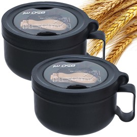 Ronanemon 2 Pack Soup Bowl with Handles, Microwave Ramen Bowl with Lid for Soup and Instant Noodles,Oatmeal, Gumbo, Salad,BPA Free(Black Black)