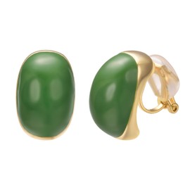 Yoursfs Green Oval Clip on Earring for Women non Pierced 18K Gold Plate Enamel Earring Elegant Jewelry