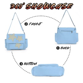 Lanpet Aesthetic Messenger Bag, Y2K Star Canvas Shoulder Bag,Cute Tote Bags,Nylon Casual Crossbody Bags for Women,Black