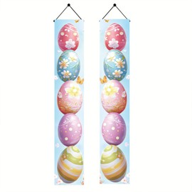 Starlit Patio 2PCS Easter Porch Banners Colorful Egg Hanging Decorations Happy Easter Door Banner Decoration Front Door Welcome Sign Hanging Banner for Spring Easter Party Supplies 78x12 inch