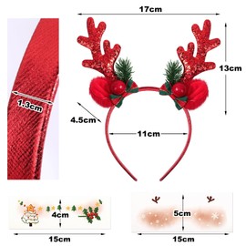 BOFUNX 2 x Antlers Headband Christmas Reindeer Headband + 2 x Face Tattoos for Christmas, New Year, Carnival, Party, Photo Props