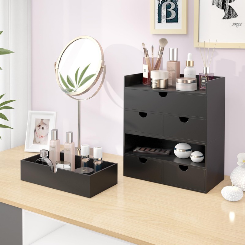 Bamboo Desk Organizer with Drawers Desktop Storage Drawers for Bills