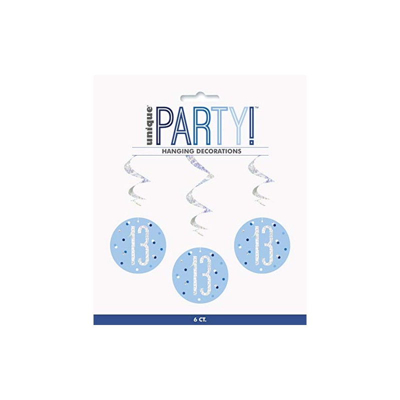Unique 83794 Blue Prismatic 13th Birthday Hanging Decorations,32" 6 Pcs,