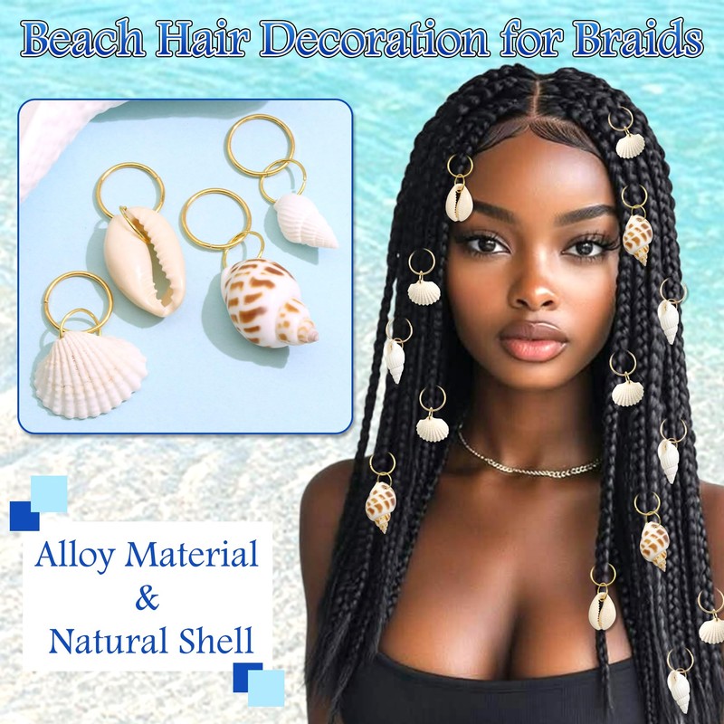 NAISKA 40PCS Shell Hair Jewelry for Braids Conch Boho Loc