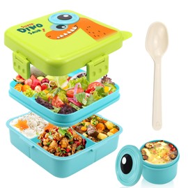 QGGTQG Children's Lunch Box with Compartments, Leak-proof Bento Box, Buckle Design, Not Easy to Loose, Lunch Box with Spoon, Bento Box, Children, Perfect for School, Picnics