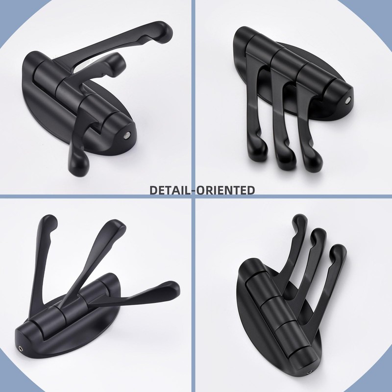 Angle Simple Folding Towel Hook Matte Black, Metal Swivel Robe
