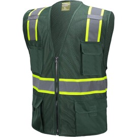 CAL PACIFIC Green Two Tones Safety Vest,With Multi-Pocket Tool (3X)