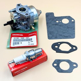 Genuine 16100-Z8B-901 Carburetor kit for Honda GCV160 HRR216 HRS216 Lawn Mower include Genuine 16212-Z8B-900 17228-Z8B-900 19651-Z0L-000 Gaskets and Spark Plug 98079-55846