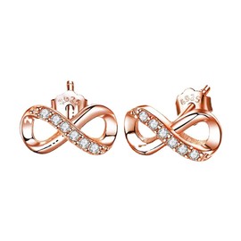 Deelfel Hypoallergenic Metal Earrings, Pink Gold, 8 Letters, Infinity Zirconia, Stud Earrings, Binaural Set, Valentine's Day, Birthday, Gift, Accessory, Sterling Silver, Cubic Zirconia