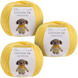 Utopia Crafts Amigurumi Cotton DK Yarn for Crochet and Knitting 50% Cotton, 50% Acrylic Blended, 3X 50g (Medium Yellow)