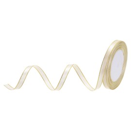 MECCANIXITY 3/8 Inch 25 Yard Wide Satin Ribbon with Gold Edges Border Grosgrain Fabric Ribbon for Gift Wrapping Wedding Bouquet, Beige