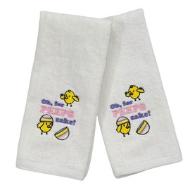 Serafina Home Luxury Easter Spring Cotton Hand Towels: White Towel with Embroidered Chicks Oh for Peeps Sake