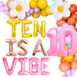 Ten Is A Vibe Birthday Decorations Ten Groovy 10th Birthday Supplies Daisy Rainbow Balloons Party Decors Boho Groovy Retro 10 Birthday Party Decors Happy 10th Birthday