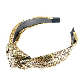 Gold Black shiny Turban Knot Headband lamé fabric covered grip teeth twist