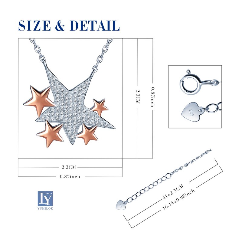 Yumilok Jewelry 925 Sterling Silver Cubic Zirconia Simples Stars Pendant