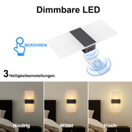 SURPALIG Wall Sconce Set of 2, Touch Control, 4000mAh Battery Operated Bedside Night Light, Dimmable Wall Lights for Bedroom, Rechargeable Magnetic Cordless LED Wall Lamp