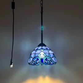 Enjoy Decor Lamps Tiffany Style Mini Hanging Lamp Plug In Blue Stained Glass Baroque Style  60'H