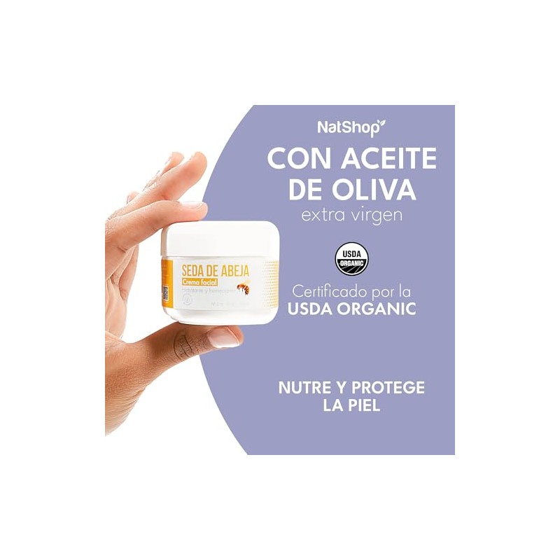 Natshop Crema Facial Seda Abeja Natural Aceite Oliva Romero Hidratante