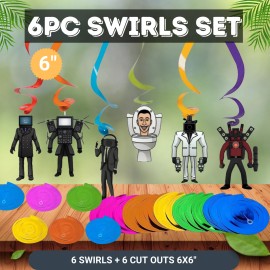 LANASPARTY Toilet Skibidi plate birthday party supplies favor centerpiece decoration theme - 6PC HANGING SWIRLS SET