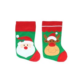 HENBRANDT 2 x Red and Green Christmas Stockings with Santa or Reindeer Design 18” | 46cm Large Family Xmas Stockings Gift Sock Hanging Holiday Party Decorations for Home + Classroom