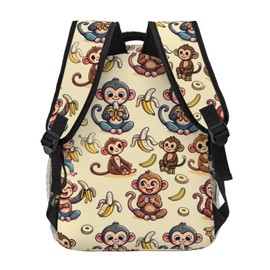 TRYYN Cute Monkey and Banana Casual Backpack, Lightweight Laptop Bag Daypack, Cartoon Jungle Backpacks for Women Men Teens Students, Fun Polyester Bookbag Gifts for School Work Travel Hiking