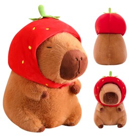 SGZIOO Capybara Cuddly Toy, 25 cm Super Soft Capybara Plush Toy with Strawberry Headgear, Water Pig Cuddly Toy, Suitable as a Birthday Gift or Home Decoration for Boys and Girls
