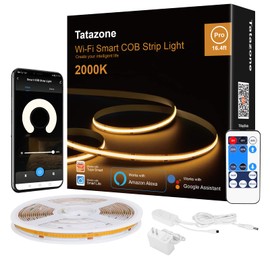 Tatazone 2000K Yellow Smart COB Led Strip Light with App and Remote Control, 16.4ft WiFi Orange Color Led Light Strip Work with Alexa Google, Dimmable Indoor Led Lights for Home, Hotel