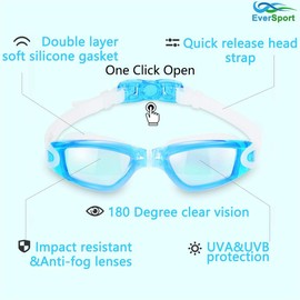 EverSport Kids Swim Goggles, Pack of 2 Swimming Goggles for Children Teens, Anti-Fog Anti-UV Youth Swim Glasses Leak Proof for Age4-16