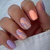 MIXFOSAHN Press on Nails Medium Square Fake Nails Purple Orange