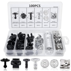 100 Pcs Car Engine Undertray Cover, 6 Types Fastener Rivet Clips Assortment Kit, Shield Fastening Clip, Radiator Cover Clips, Screw Trim Clips, Heat Shield Clips for Auto Chassis Bumper Fender