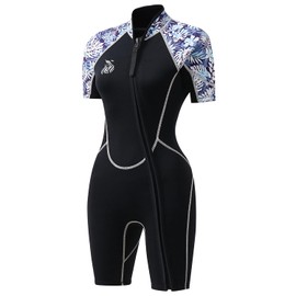 Shorty Wetsuit for Women 3mm - Neoprene Diving Suit Front Zip Scuba Dive Skin One Piece Wet Suits Quick Dry Full Body Rash Guard for Diving Snorkeling Surfing Swimming