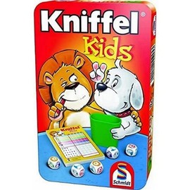 Schmidt Spiele 51245 BMM Kniffel Kids, Bring Me Along Game in Metal Tin, Colourful