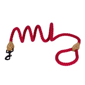 Mile High Life Braided Cotton Rope Leash with Leather Tailor Handle and Heavy Duty Metal Sturdy Clasp (Red, 6 FT)