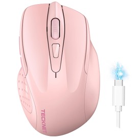TECKNET Wireless Mouse (BT5.0/3.0 & 2.4G) Rechargeable 4800 DPI Silent Mouse 6 Buttons Bluetooth Mouse, USB A Mouse Wide Compatibility - Pink