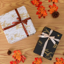 100 Sheet Thankyou Gift Wrapping Tissue Paper 14”x20” Recyclable Black with Metallic Gold Packaging Bag for Wedding Birthday Showers Art Craft Party Favor Decoration