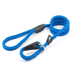 Ancol Heritage Nylon Rope Slip Lead Dog Puppy Pet Training Walking Accessory Blue 2 Tone Hand Sewn Leather Ends Weather Proof Strong Durable Lightweight 1.22 m x 12 mm Size 4-8
