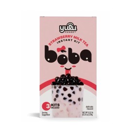Yulu Foods  New Yulu Foods STRAWBERRY Instant Boba Milk Tea Bubble 3-Kits Box 8.25oz