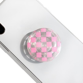 On The Grip Trendy Checkerboard Phone Grip - Sleek, Expandable, Collapsible - Non-Slip, Durable, Universal Fit - Ideal for Style-Conscious Users (Pink)