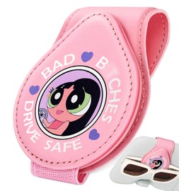 Jupswan Sunglass Holder for Car Visor Sunglasses Clip Magnetic Eyeglass Glasses Holder Leather Cute Funny Cartoon Girl Auto Visor Accessories Accessory Gifts for Women Men