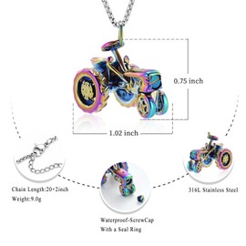 Oinsi Men Keepsake Jewelry Stainless Steel Farm Tractor Cremation Necklace For Ashes For Dad Memorial Urn Necklace Pendant, 316L, Crystal