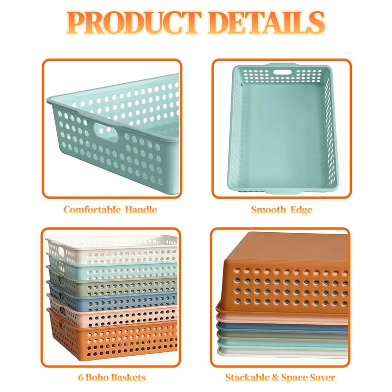 6 Pack Plastic Turn in Paper Trays for Classroom, Storage