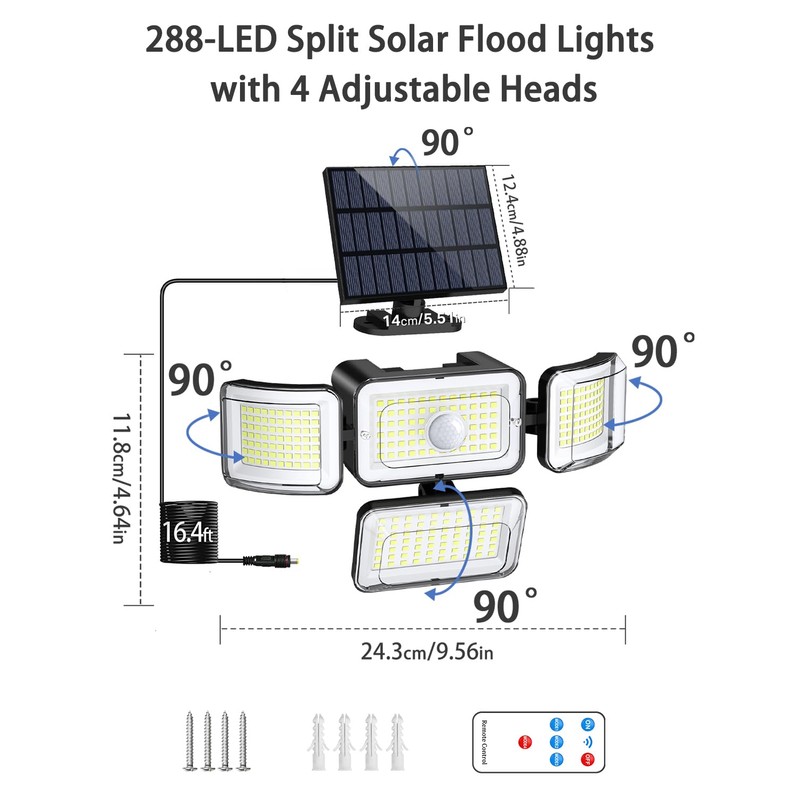 CLAONER Solar Outdoor Lights Motion Sensor 3500LM 288 LED Solar