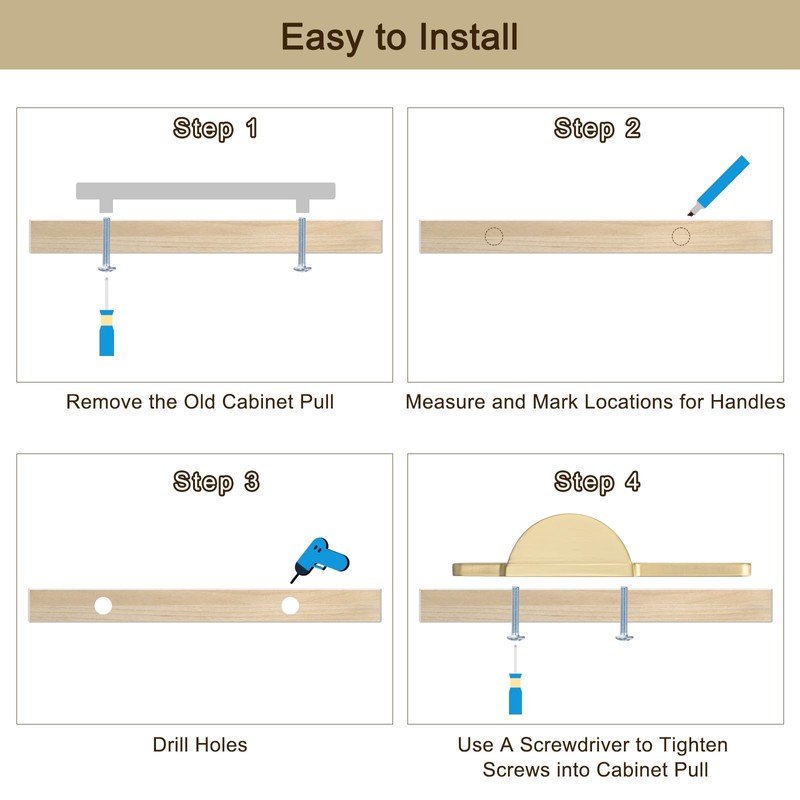 sourcing map 2 Pack Brushed Gold Cupboard Pulls, Semicircle Kitchen