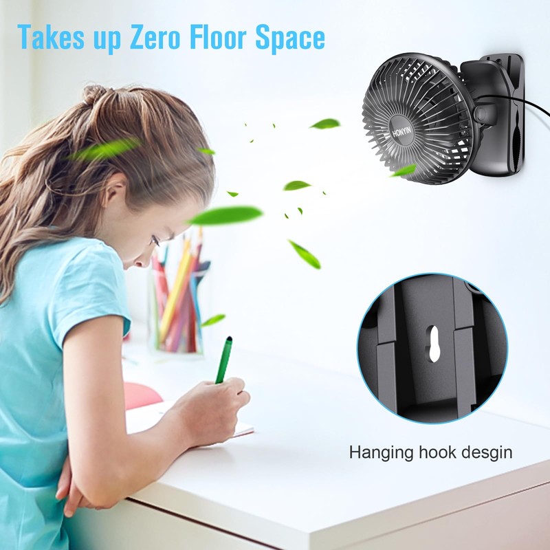 HONYIN 720° Rotation Small Desk & Clip on Fan with
