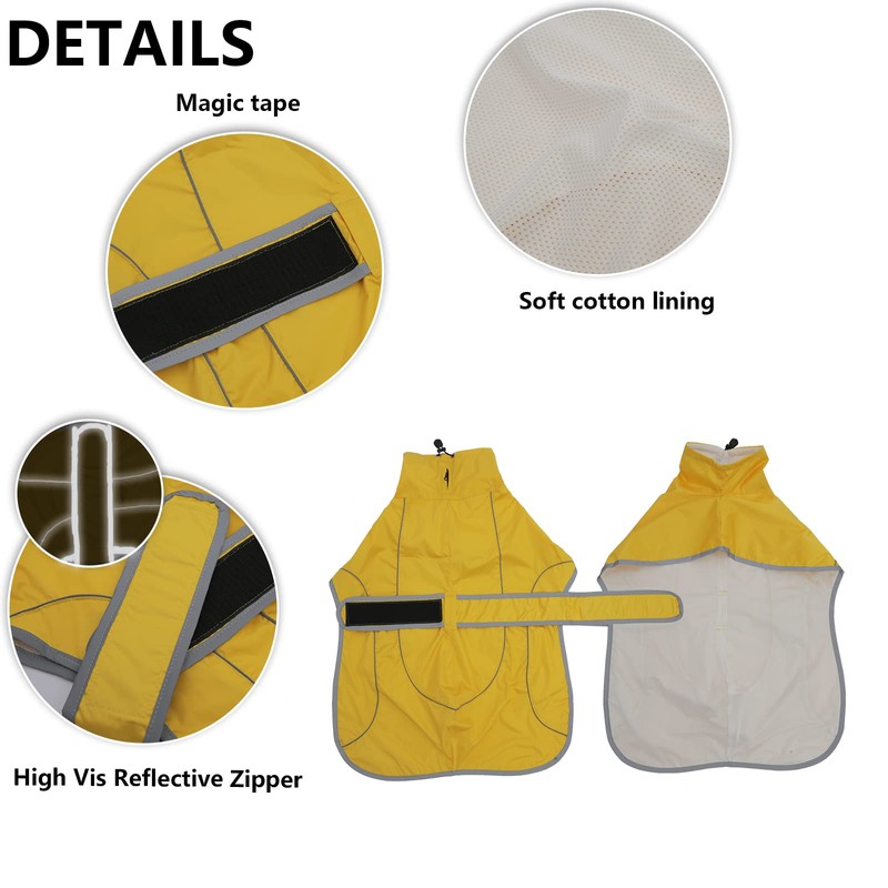 Geyecete Dog Jacket Adjustable Lightweight Raincoat with Reflective Straps and