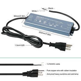LED Driver Waterproof IP67 Power Supply AC120-277V 12V DC with Plug Low Voltage Transformer Adapter Constant Voltage for LED Strip UL CE TAA (200, Watts)
