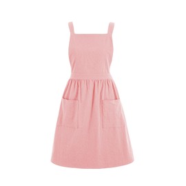 Pinknoke Cotton Linen Pinafore Apron Dress for Women with Pockets Cute Art Chef Aprons for Kitchen Baking Gardening Painting (Pink)