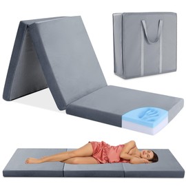 HOMBYS Tri Folding Memory Foam Camping Mattress for Outdoor Sleeping, Portable Waterproof Camping Pad Mat for Travel Truck Bed Tent,72" L x 24" W, Light Grey