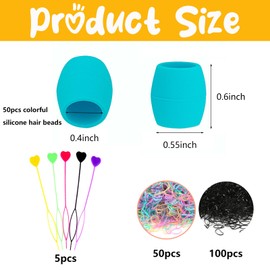 HWSFYES 50PCS Silicone Hair Beads, Soft Large Colorful Pony Beads Hair Beads Set Hair Accessories for Braids Girls Women Quick Beader Hair Tool Elastic Rubber Bands