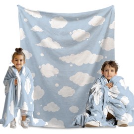 Cloud Print Throw Blanket, Blue and White Gift for Girl and Boy, Lightweight Soft Cute Fleece Blanket for Sofa Chairs Bed 80" x 60" for Adults